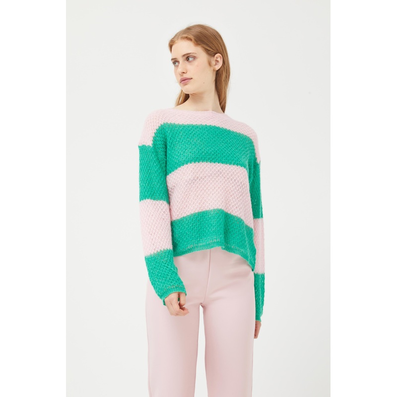 Compania Fantastica Pink Striped Cable Knit Sweater