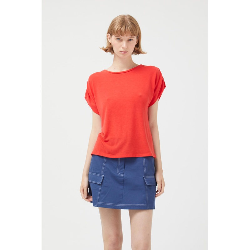 Compania Fantastica Red Draped Short Sleeve Top