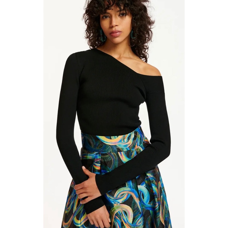 Essentiel Antwerp Black Jersey  with  Asymmetrical Neckline