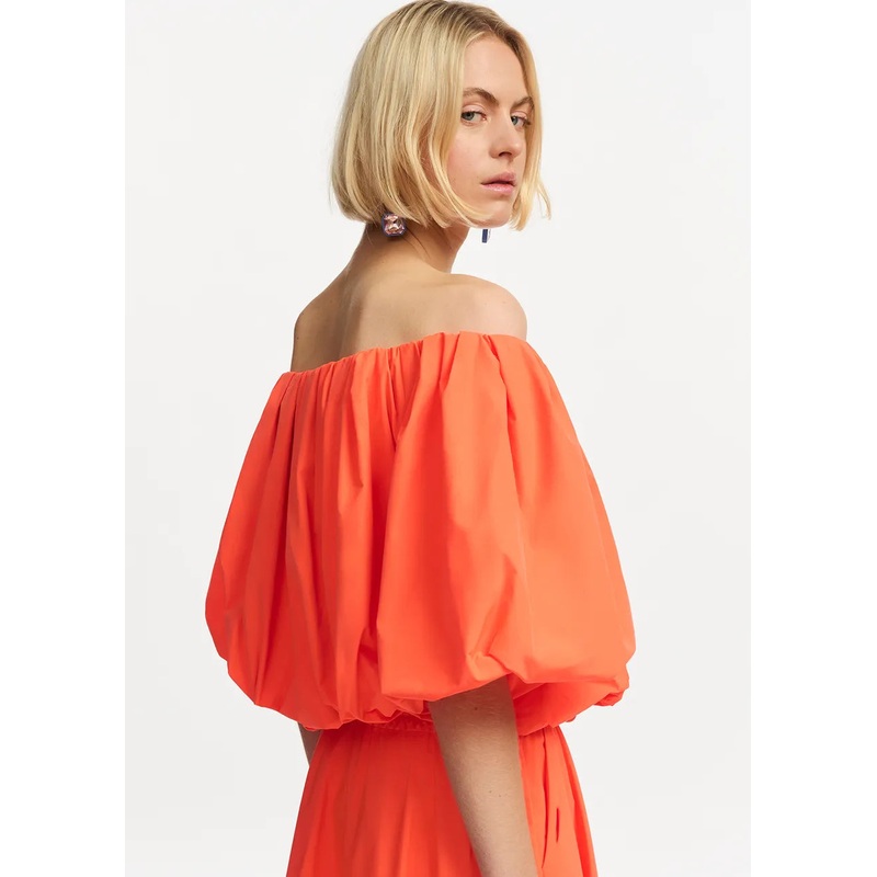 Essentiel Antwerp Orange Pinch Puff Off-Shoulder Top