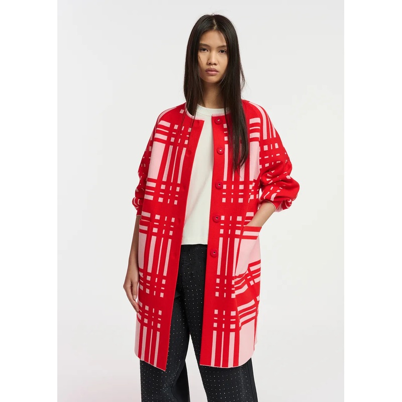 Essentiel Antwerp Pink & Red Midi-Length Cardi-Coat