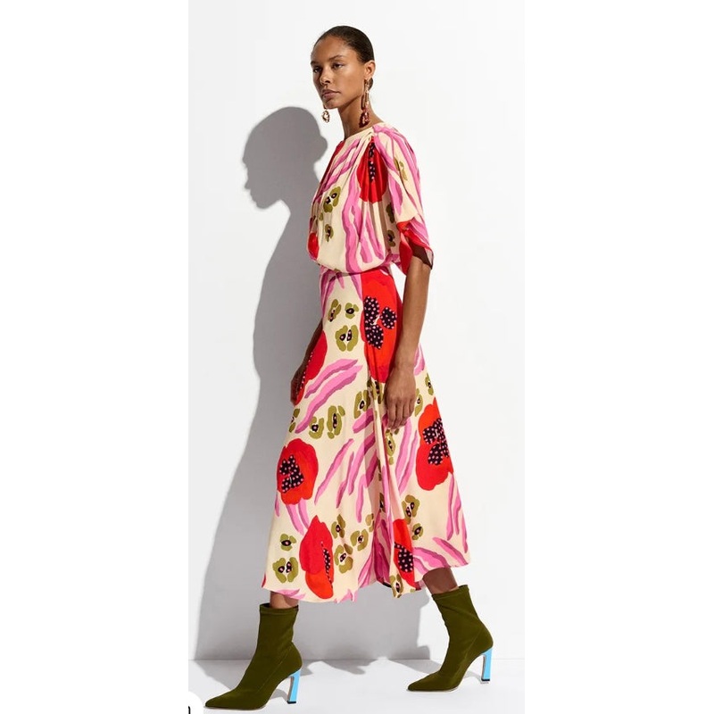 Essentiel Antwerp Red & Pink Flared Abstract Print Dress