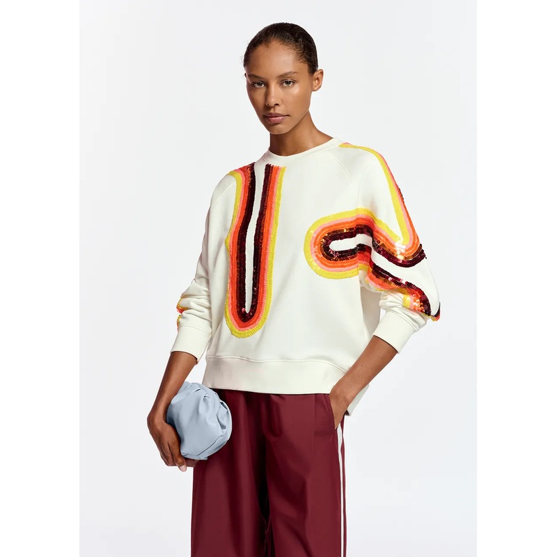 Essentiel Antwerp White Sweatshirt in Orange Sequin