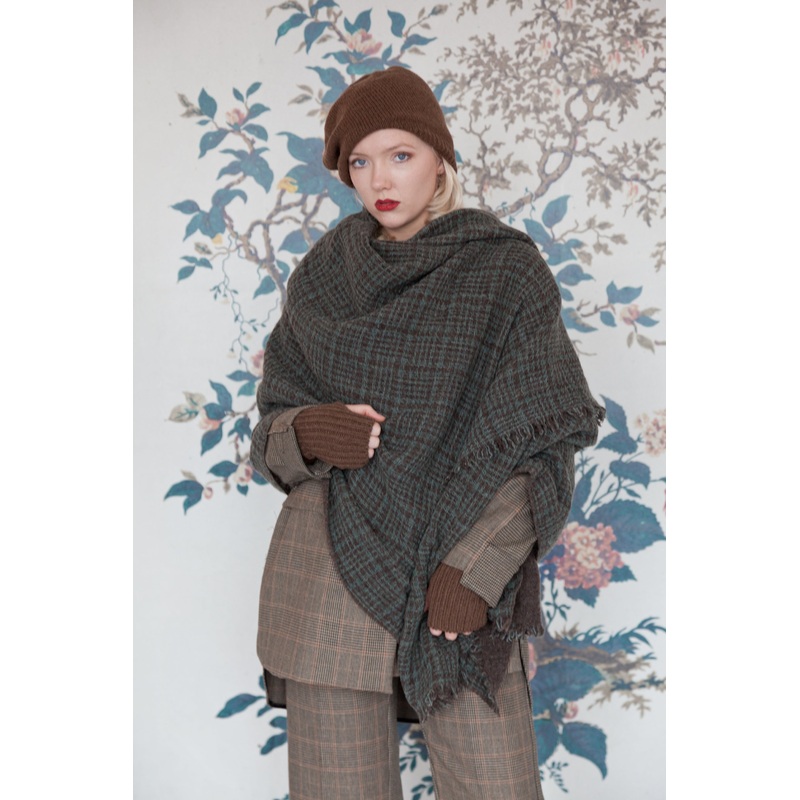 Green & Brown Wool Blanket Scarf