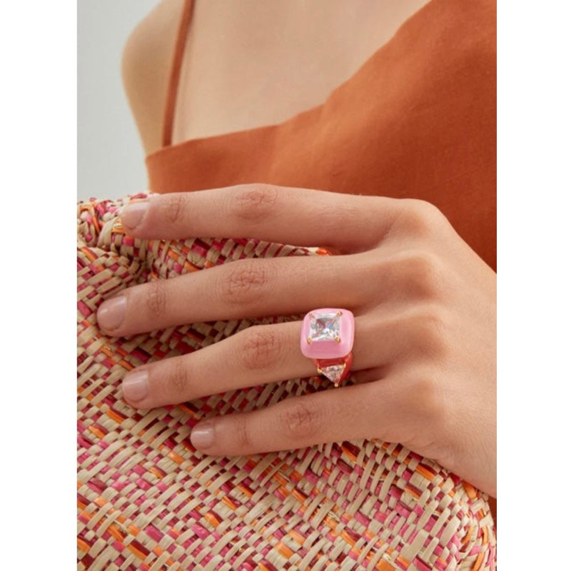 Nali Double Enamel & Crystal in Pink / Red Ring