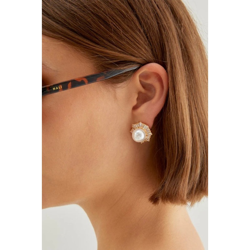 Nali Grey Pearl & Gold clip & pin Stud Earrings