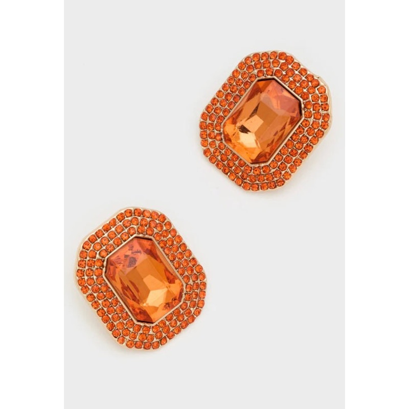 Nali Orange Crystal Square Stud Earrings Large Stud