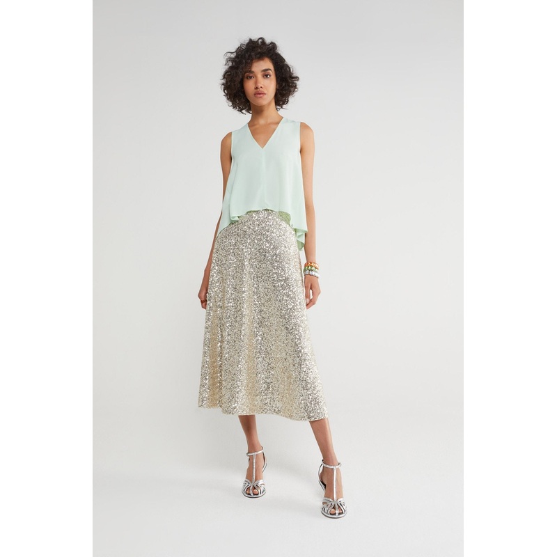 Ottod’Ame Champagne Sequin Midi Skirt with Sequins