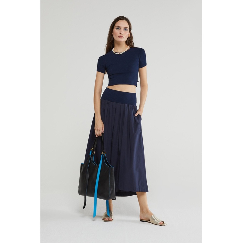 Ottod’Ame Navy Poplin Long Skirt
