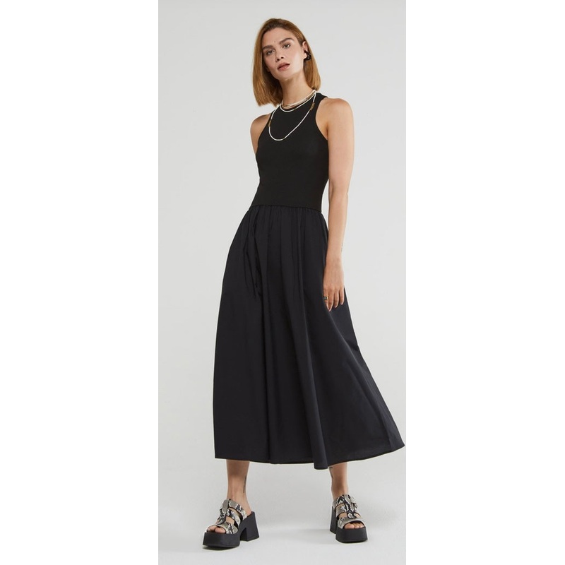 OttodAme Black Poplin Cotton Tank Top Dress