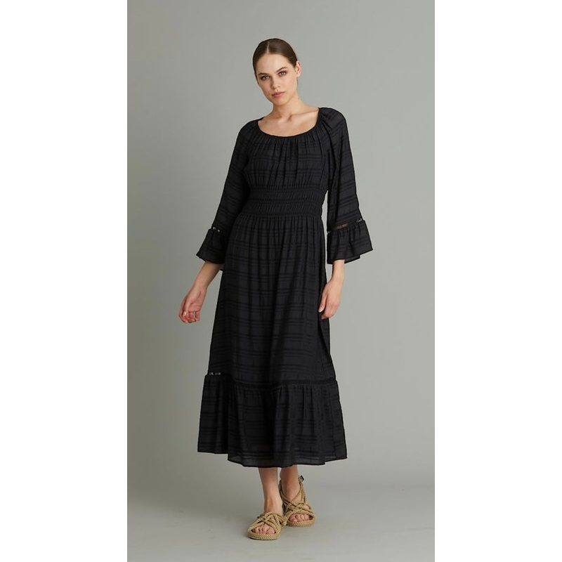 RDF Black Tiered Midi Dress-XS & S & M & L