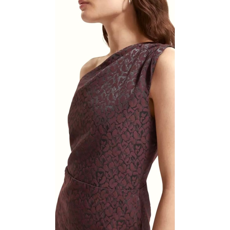Scotch & Soda One Shoulder Burgandy Leopard Print Mini Dress