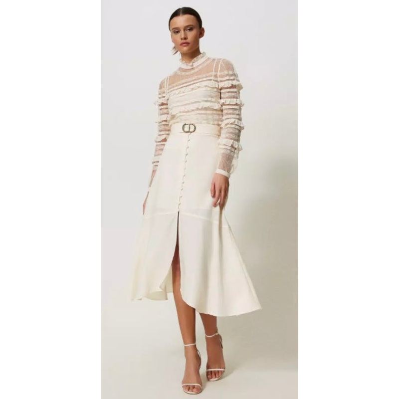 Twinset Caramel colour Linen Blend Midi Skirt