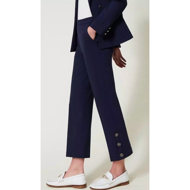 Twinset Navy Cropped Trousers with Oval T Buttons