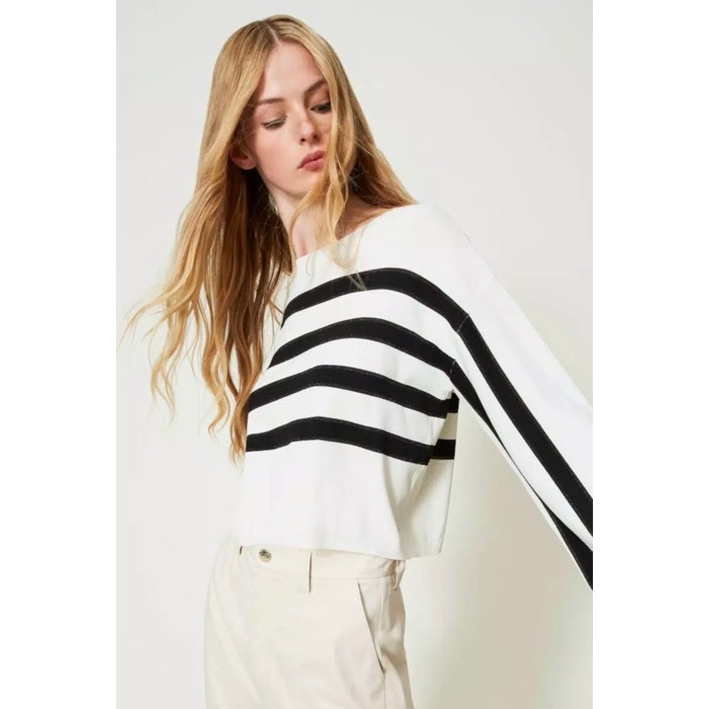Twinset White with Black Stripe Fine Knit Sweater