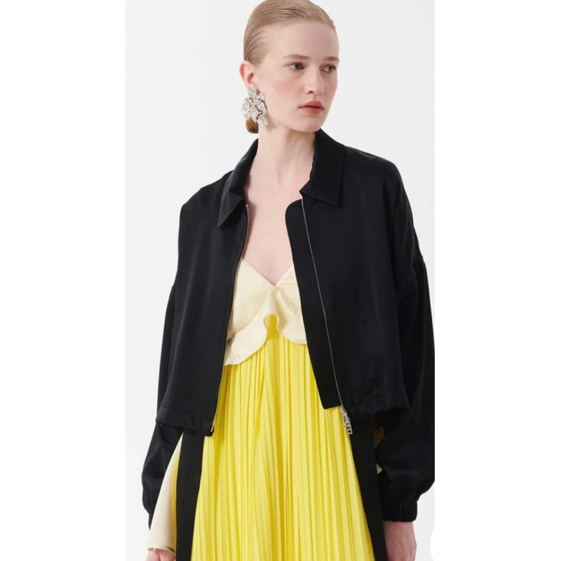 Beatrice B Black Bomber Jacket with Georgette Back & Lace