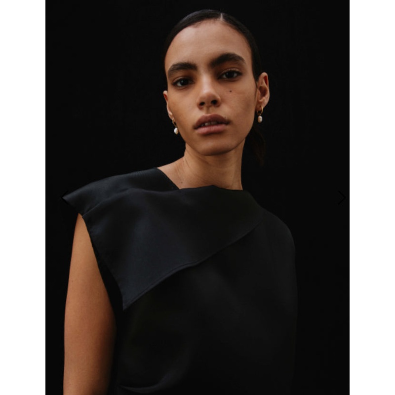 Beatrice B Black Duchese Asymmetrical Top / Blouse