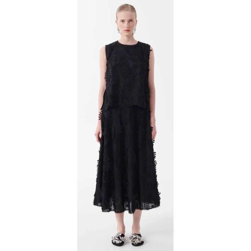 Beatrice B Black Embossed Appliqu Fluid Full Skirt