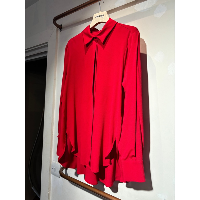 Beatrice B Red Silk Blouse with Pleated Sleeve