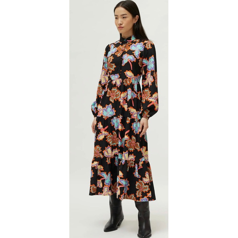 Compania Fantastica Black Abstract Floral Tiered Dress