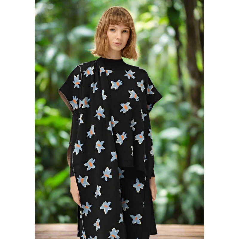 Compania Fantastica Black Jacquard Floral Print Long Scarf