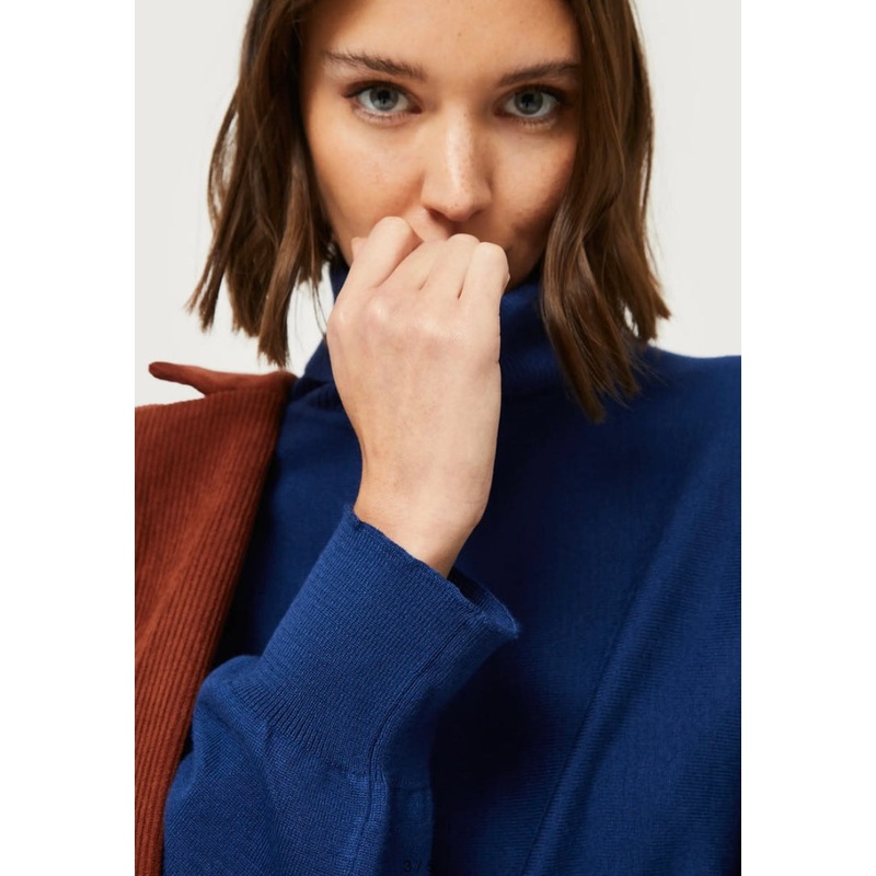 Compania Fantastica Navy Blue Rolled Neck Fine Knit Sweater