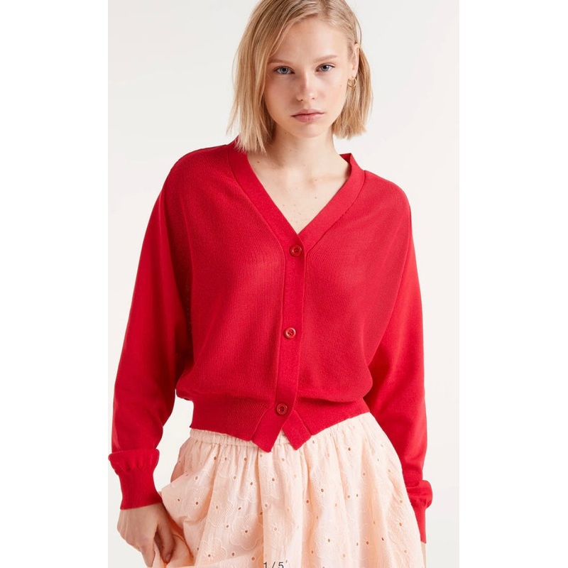 Compania Red Fine Knit V-Neck Cardigan