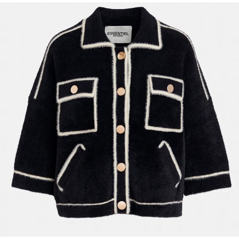 Essentiel Antwerp Black Fluffy Cardi-Jacket