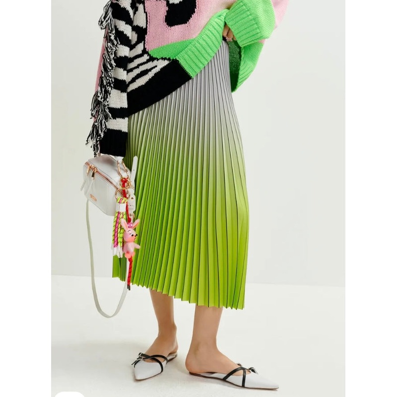 Essentiel Antwerp Green Black & Grey White Pleated Ombr Skirt