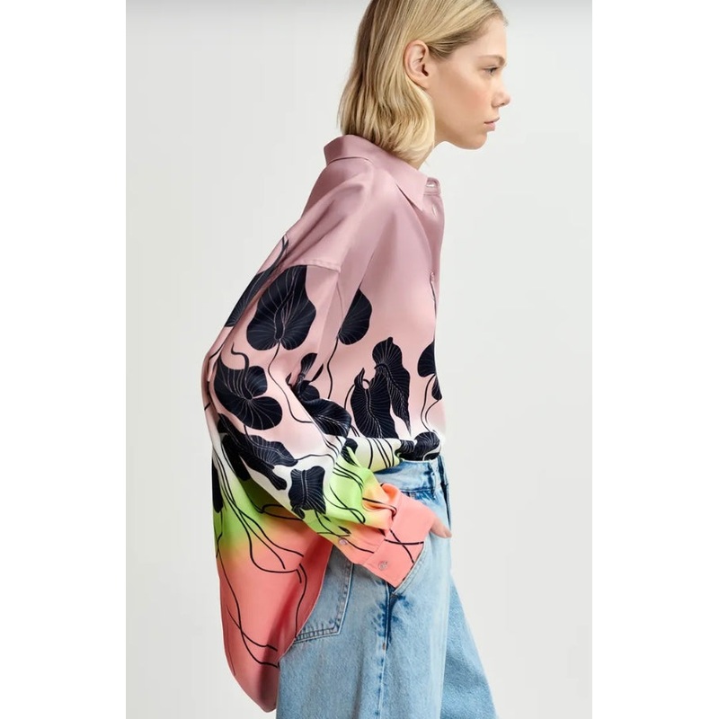 Essentiel Antwerp Mauve Peach Lily Leaf Print Shirt
