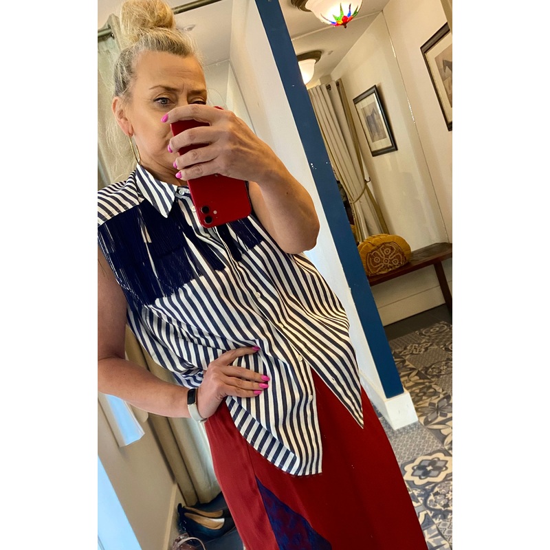 Essentiel Antwerp Navy Stripe Tassle Shirt