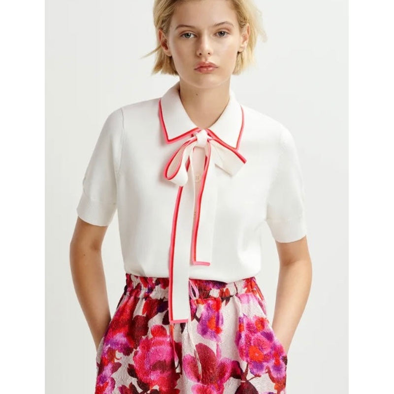 Essentiel Antwerp Off White Fine Knit with Collar & Self-Tie NeckTie