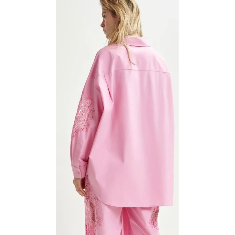 Essentiel Antwerp Pink Cotton Shirt with Embroidery Anglaise Appliqu