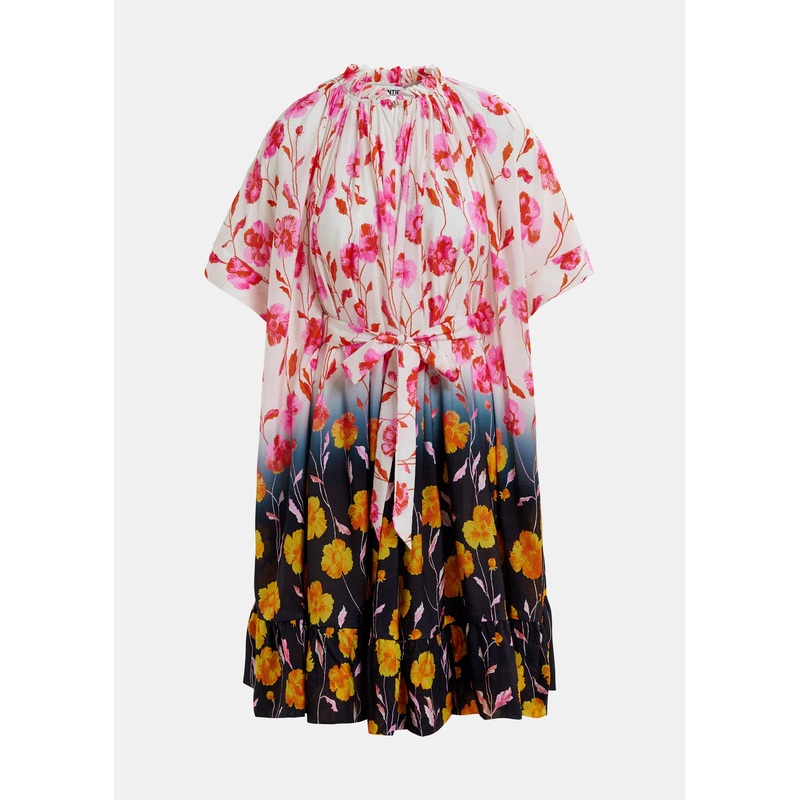 Essentiel Antwerp Pink & Navy Floral Belted Cape Dress Cape