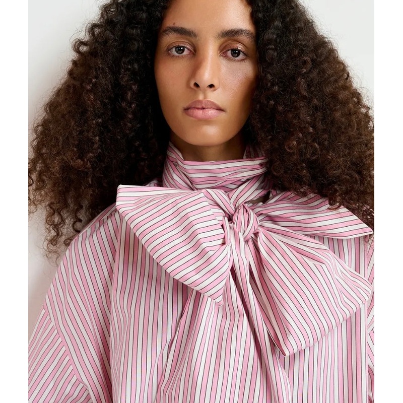 Essentiel Antwerp Pink Pin-Stripe Pussybow Shirt