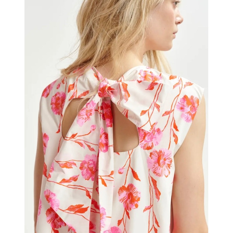 Essentiel Antwerp Pink /  Red / Orange Floral Shift Dress with puffball Frill Hemline