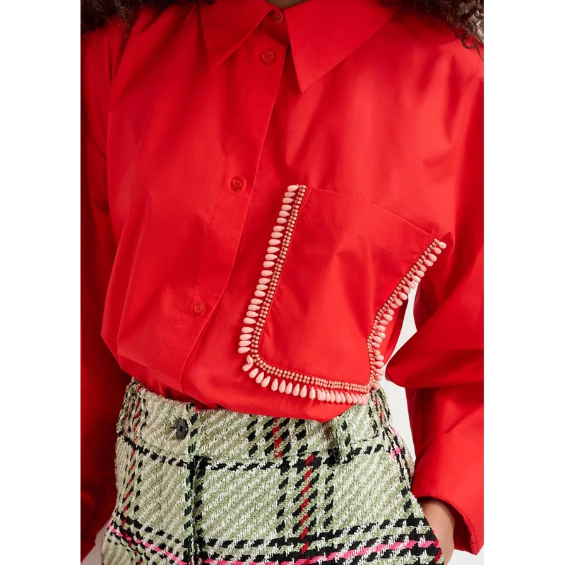 Essentiel Antwerp Red Cotton shirt with beaded embroidery