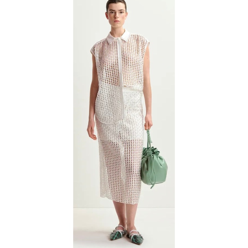 Essentiel Antwerp White Mesh Skirt with Bead Embellishment