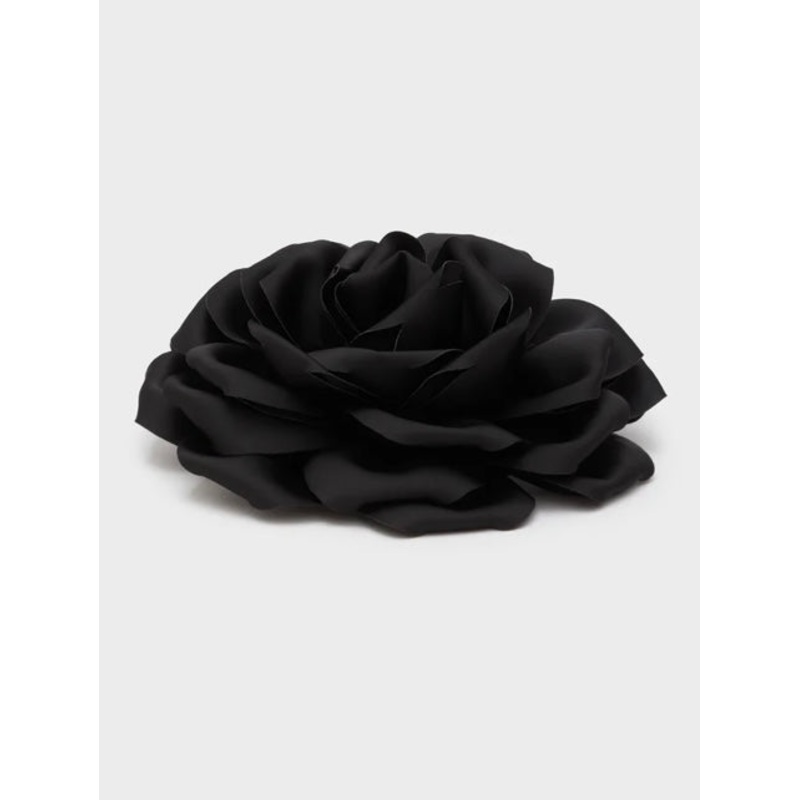 Nali Black Satin Rose Corsage Brooch / Hair Clip