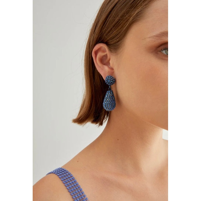 Nali Blue Pendant Crystal Droplet Earrings