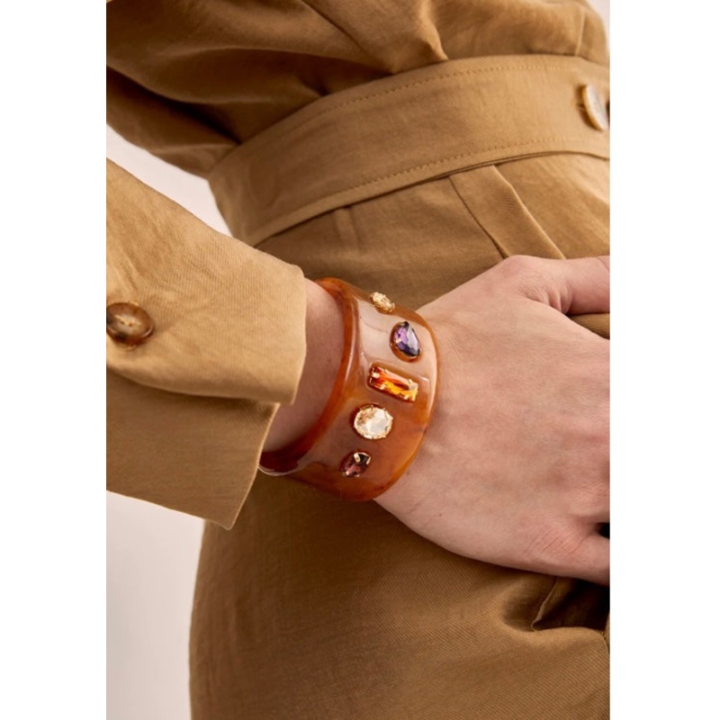 Nali Tan / Brown Resin Bracelet with crystals