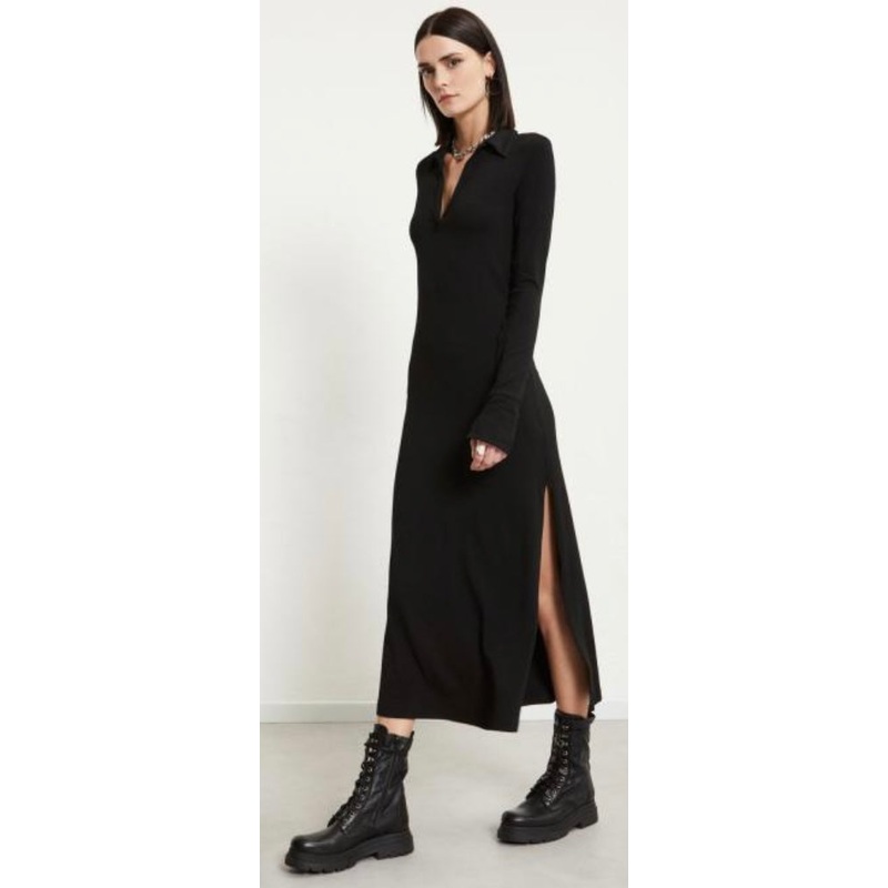 OttodAme Black Jersey Collared Midi Dress