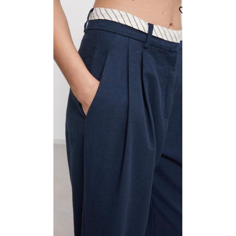 OttodAme Navy Linen blend Slouchy Straight leg Trousers