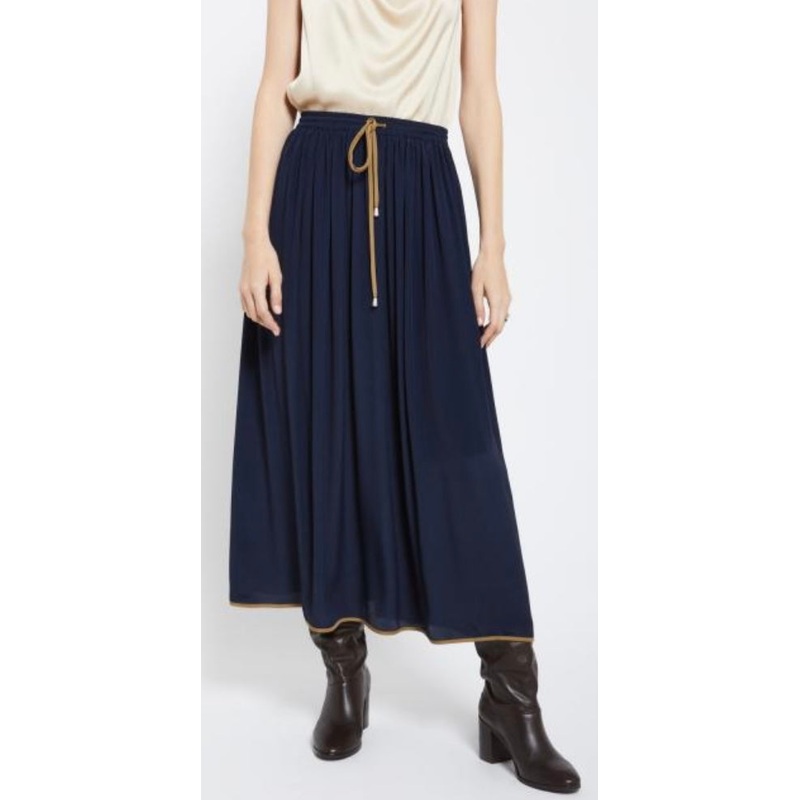 Ottodame Navy Silk Blend Fluid Midi Skirt