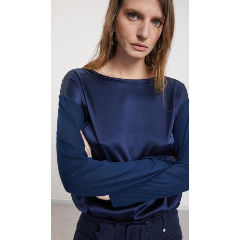 Ottodame Navy Silk & Viscose Long Sleeve Blouse