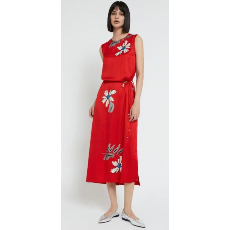 OttodAme Red Satin Floral Column Dress
