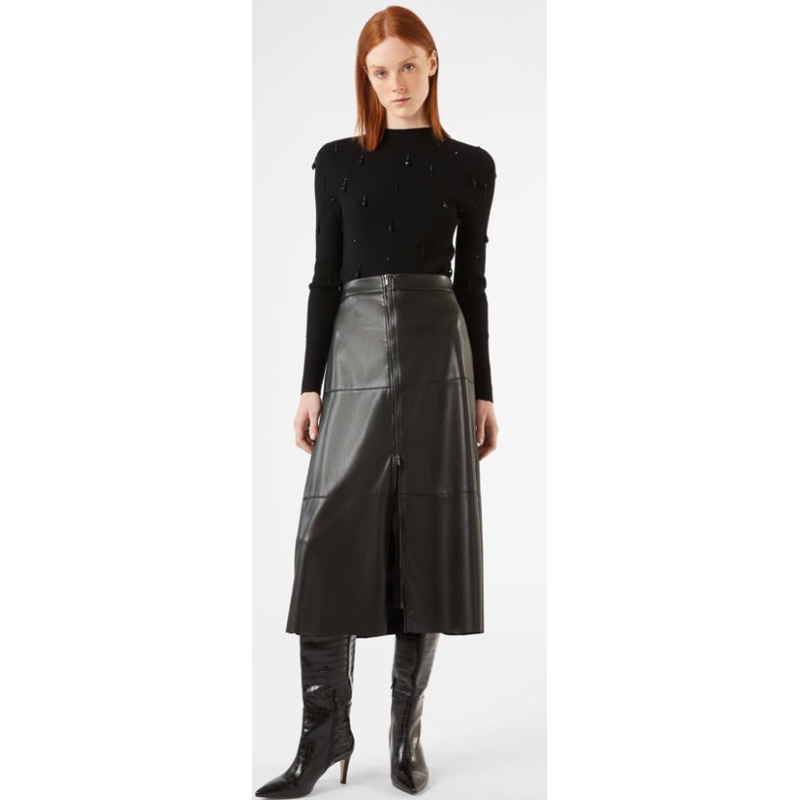 PENNYBLACK Black Faux Leather A-Line Skirt
