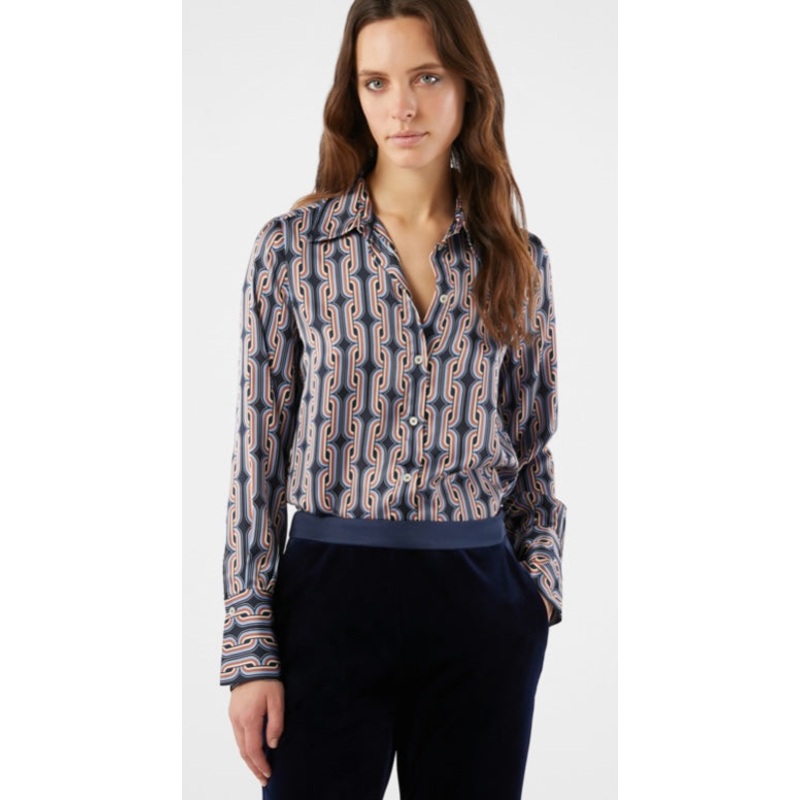 PENNYBLACK Navy Graphic Print Satin Shirt