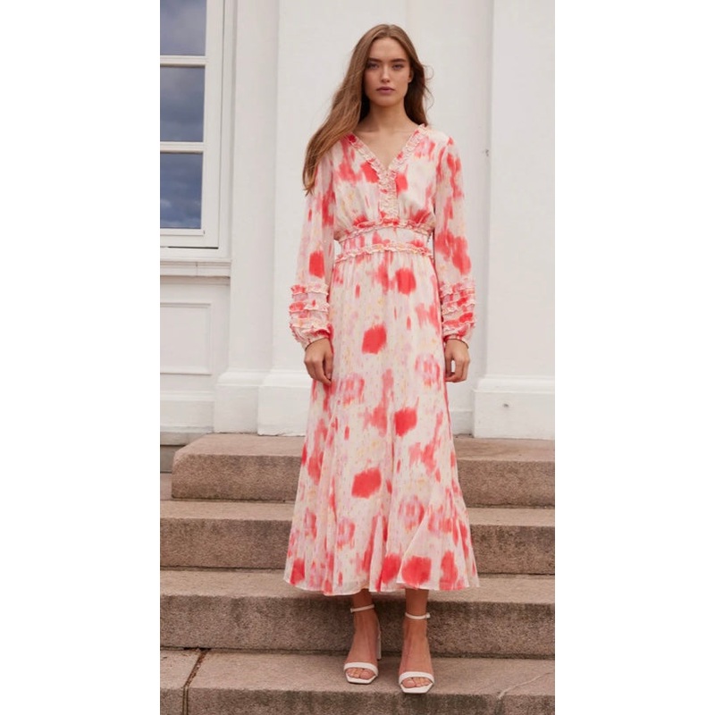 RDF Pink & Off-White Abstract Floral Midi Dress