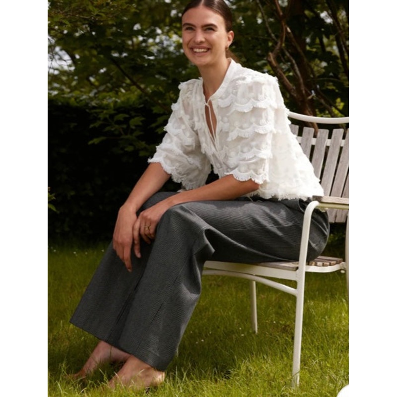 RDF White Elbow length Blouse -Top with Tassle details